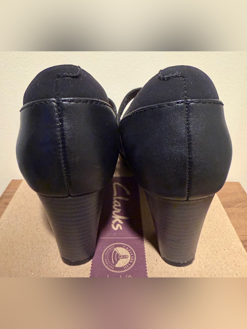 Clarks Black Mary Jane Leather Heel with Strap - Picture 3 of 8